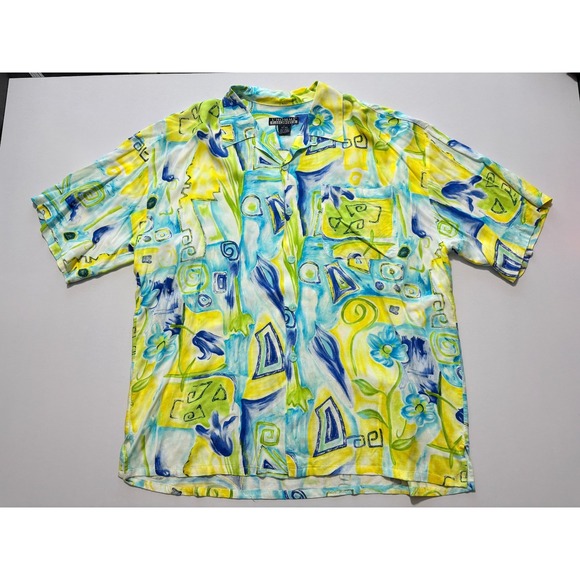 VTG L'Homme Loop Collar Shirt Rayon Abstract Water Color Print Button Up Large - Picture 2 of 15